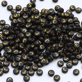 XIENBAOFU 100PCS Letter Beads,4X7mm Acrylic Alphabet Beads,Gold Black Letter J Beads Flat Round Alphabet Beads for Jewelry Making Bracelet Necklace Keychain DIY, SKU3023-J