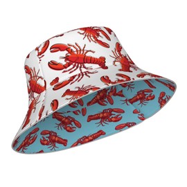 Marine Crayfish Colorful Lobsters Blue Bucket Hat Beach Summer Sun Hat Reversible Fisherman Hats Double Sided Wearing for Women Men Boys Girls