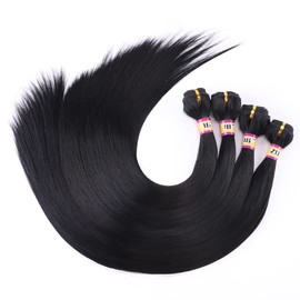 Synthetic Straight Hair Weave 4 Bundles 16 18 18 20 Inches Mixed Color 1B Heat Resistant Fiber (Black, 70g/bundle, 4bundles/pack)