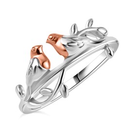 The National Bird Robin Love Couple Ring in Rose Gold and Platinum Plated Sterling Silver for Women Wife Girls Ladies and Mother