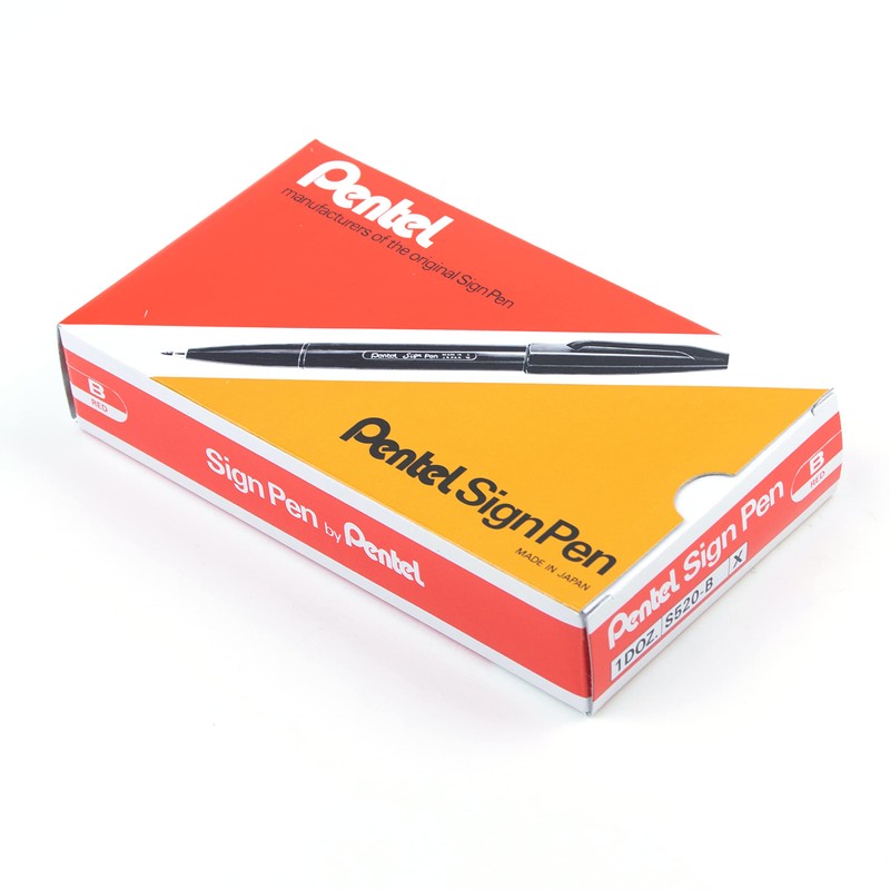 Pentel Sign Pen Fiber-Tipped Pen, Red Ink, Box of 12