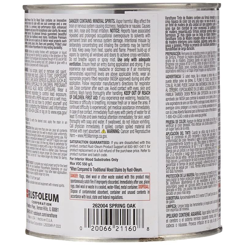 Varathane Premium Fast Dry Wood Stain, Quart, Spring Oak