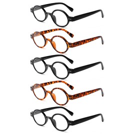 JOSCHOO 5 Pack Retro Round Reading Glasses Mini Small Comfortable Readers for Women Men (5 Mix-3, 0.5)