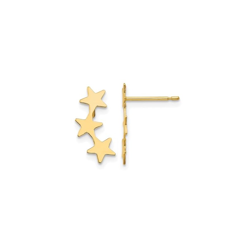 14K Yellow Gold Polished Three Star Post Earrings