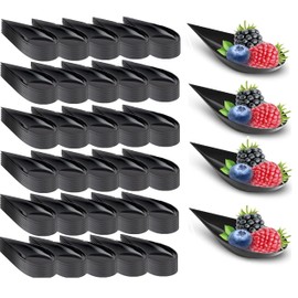 LSR Loreso 240 Count Tear Drop Appetizer Plastic Spoons, Black for Serving Desserts, Cakes, Hors d'oeuvres, Small Portion Tasting, Reusable - Black 240CT