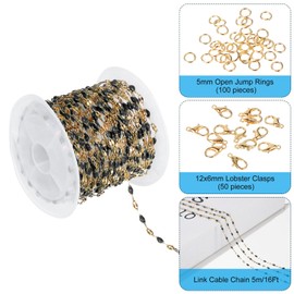 PATIKIL Stainless Steel Jewelry Chain, 16Ft 2mm Black Enamel Link Cable Chains for Necklace Earring Bracelet Findings Jewelry Making Trucker Hat Chains, Gold/Black