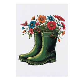 'Green Wellies With Flowers' Temporary Tattoo - Water Resistant, Skin-Safe, Non-Toxic Transfer (TO00078107)