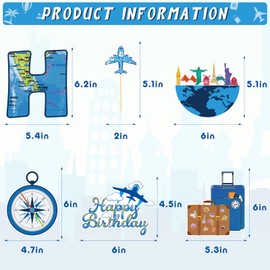 Zonon - 38 piezas de decoración de fiesta de cumpleaños con temática de viaje, diseño de The Place You Go - Banner de cumpleaños para cumpleaños, baby shower