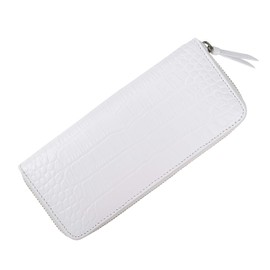 Nallyda Crocodile Embossed Cowhide Long Wallet, white (grey inside)