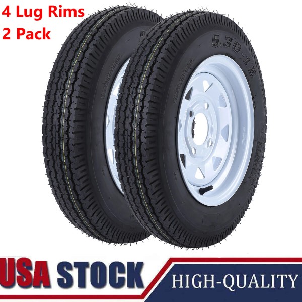 Garvee Two 5.30-12 Trailer Tires and Rims 5.30x12, 530-12, 4