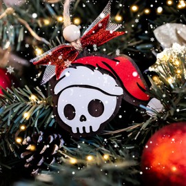 ONNIBE Wooden Christmas Ornaments, Glowforge Santa Skull Christmas Ornament, Ornament Christmas Decorations for Tree (SO4)
