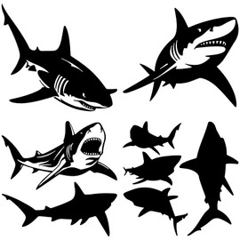 GORGECRAFT 4 Style Shark Car Sticker Ocean/Sea Animal Reflective Sticker Vinyl Waterproof Bumper Sticker Automotive Exterior Decoration for Car Truck Wall Art Laptop Black 20 x 20 cm