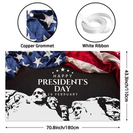 Wollmix Presidents Day Decorations Banner - 70.8x43.3 Inch US Presidents American Flag Backdrop, Patriotic Party Supplies for Photo Booth Studio, Portrait Decors Photography Background