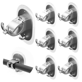 6PCS No Drill Curtain Rod Brackets Self Adhesive Curtain Rod Holder No Drilling Curtain Rod Hooks Nail Free Adjustable Curtain Rod Holders Curtain Hangers for Bathroom Living Room Kitchen Silver