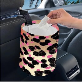 1pc Printed Car Trash Can, Kitchen Camping Trash Can,Waterproof Trash Can, Women's Car Accessories, Car Seat Back Use Car Interior Accessory Storage Bag Collapsible Trash Container (leopard print)
