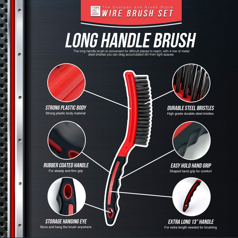 Wire Brush Twin Pack of Heavy Duty Steel Brush With