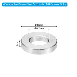 PATIKIL M8 Stainless Steel Spacers, 10Pcs Metal Spacer Stainless Steel 8.2mm ID x 16mm OD x 3mm L Stainless Steel Spacer Screw Standoff for 5/16" or M8 Screw
