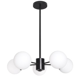 Bagood 5-Light Globe Sputnik Chandelier Mid Century Sputnik Chandeliers Modern Black Globe Pendant Light Matte Black Finished with White Frosted Glass Lampshade for Dining Room Bedroom Kitchen