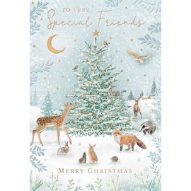 Noel Tatt Special Friends Christmas Card, Single - Christmas Cards 2024 with Snowy Woodland Animals Scene and Special Finishes - Eco-Friendly Xmas Cards with Envelope