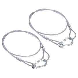 PATIKIL Stainless Steel Safety Cable 31.5"/80cm, 2Pack 3.3mm Flexible Security Wire Rope Lock Double Loops with Hook for Stage Lighting Luggage, Silver