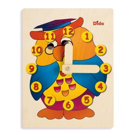 Dida - Educational Clock for Children - Owl - Playfully Learn the Time, A Children's Learning Clock Made of Wood for Nursery, Preschool and Home