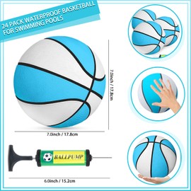 Oleitodh 24 Pcs Mini Basketball 7'' Water Basketball Bulk with Pump for Swimming Pool Indoor Mini Hoop Waterproof Pool Party Gift Beach Basketball for Child Adult Junior Size 3(Light Blue)
