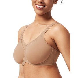 HSIA Minimizer Bras for Women Plus Size, Full Coverage Coolcomfort T Shirt Unlined Bra with Underwire & Wide Strap Support for Heavy Breast, Dark Beige 38G