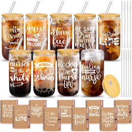 Gilprop 27 Pcs Bulk Hospital Week Gift for Women Thank You School Week Nurse Gifts Include 16oz Glass Cup A6 Nursing Notebook Glitter Pen for Graduation RN Assistant(Nurse in Progress)