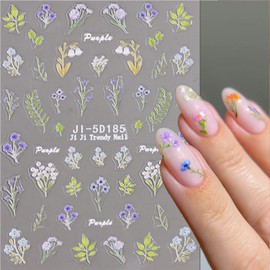 QEYRIYI 4 Sheets Summer Flowers Nail Stickers for Nail Art 5D Embossed Self-Adhesive Floral Nail Decals Tulip Daisy Morning Glory Designs Supplie for Women DIY Manicure Decorations Accessories