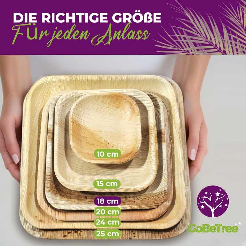 GoBeTree 25 Palm Leaf Plates 18 x 18 cm, Palm