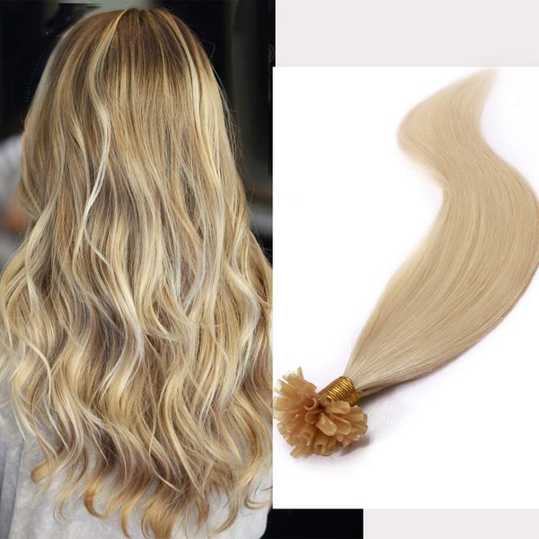 UK-Fashion-Shop Real Hair Bondings Extensions 100% Remy Hair Extensions 100 Strands - 50 g Bondings Extensions Real Hair 0.5 g (Platinum Blonde #60) 60 cm
