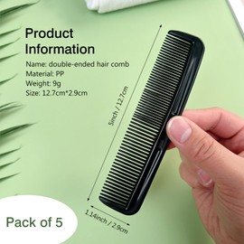 Black Pocket Comb Set - 5PCS, Sturdy Comb with Round Teeth for Men’s Beard, Mustache, and Hair Grooming, Travel-Friendly, Exquisite Gifts
