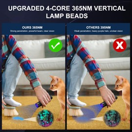 BlueYu 365nm UV Flashlight, Type-C Rechargeable UV Light, Powerful Blacklight Flashlights for Pet Urine Detection, Rocks, Resin Curing, Scorpion, Mechanical Detection