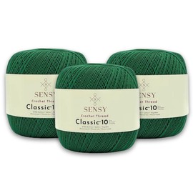 3 madejas de hilo de ganchillo Sensy tamaño clásico 10, 100% algodón Giza mercerizado, 617 yardas, calibre 0 encaje (verde)