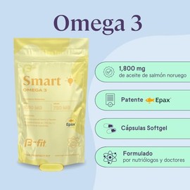 B-FIT B Omega 3 1800 mg Ácidos Grasos - 1080 EPA y 720 DHA - 180 Cápsulas de Omega-3 de Salmón Noruego y Pescado de Agua Fría - Patente EPAX - Cápsula