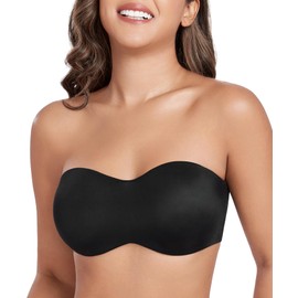 HACI Women's Seamless Unlined Strapless Bandeau for Plus Size Underwire Large Bust Bra (Black,36DD)