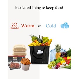 Serene Homes Black Insulated Grocery Bags, Reusable shopping bags, 4 Pack Insulated grocery bags with zippered top, Insulated Bag, Food Delivery Bag, insulated shopping bags for groceries
