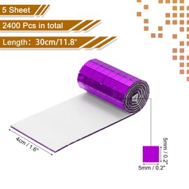 MECCANIXITY 2400 PCS Glass Mirrors Disco Ball Tiles Self-Adhesive Purple Mirror Mosaic Tiles 5 x 5mm for Disco Ball, DIY Craft, KTV Decoration 5 Sheet