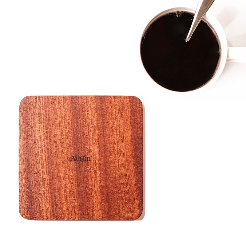 Austin Map Coaster, Set of 4, Sapele Wooden Coaster with