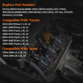 2000-2016 Ignition Coils Pack Compatible for Toyota Prius C Echo Yaris L4 1.3L 1.5L 2000-2010, Scion xA xB 1.5L L4 2004-2006, Replaces UF316 90919-02240 UF316T GN10312