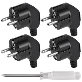 AXFEE Pack of 4 Euro Plugs, 250 V 16 A Euro Power Plug, Protective Contact Plug, Euro Plug for 8-10 mm Cable, IP44, Durable and Shatterproof (Black)