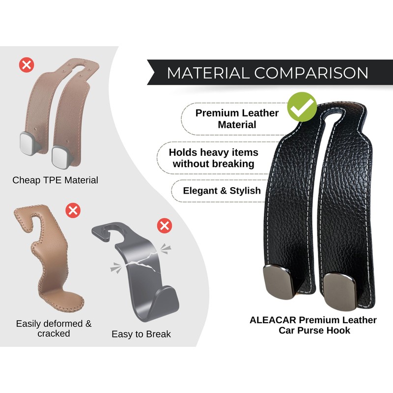 ALEACAR 2 Pack Car Hooks for Headrest, Car Seat Back