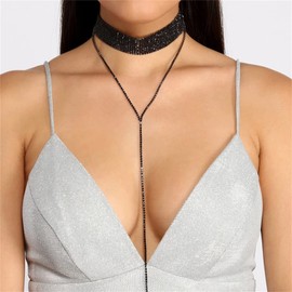 JEWELRYWE Women's Choker Chain Collar Necklace, Stylish, Sexy, Collar, Multiple Layers, Rhinestones, Cute, Belt, Choker, Rock Punk Fashion Accessory