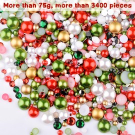 Kikonoke 75g Mix Resin Pearls Rhinestones Kit, 3-10mm Half Pearls and 2-6mm Flatback Rhinestones for Nail Art Decoration Shoes Clothes Tumblers Scrapbooking Craft DIY (Christmas)
