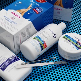 Mr. Fuss® No. 1 Advanced Pack Complete Large Cuticle Callus Remover Economy Pack 5 Pieces Active Solution Quick & Strong Softening 500 ml Balm No. 2-200 ml Cotton Cutlery Set