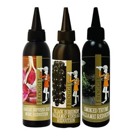 Froggit 3-Piece Garlic Infused Red Wine Vinegar, Burgundy Bliss Balsamic Reduction, Smoked Thyme Balsamic Vinegar Reduction, 150ml Non GMO