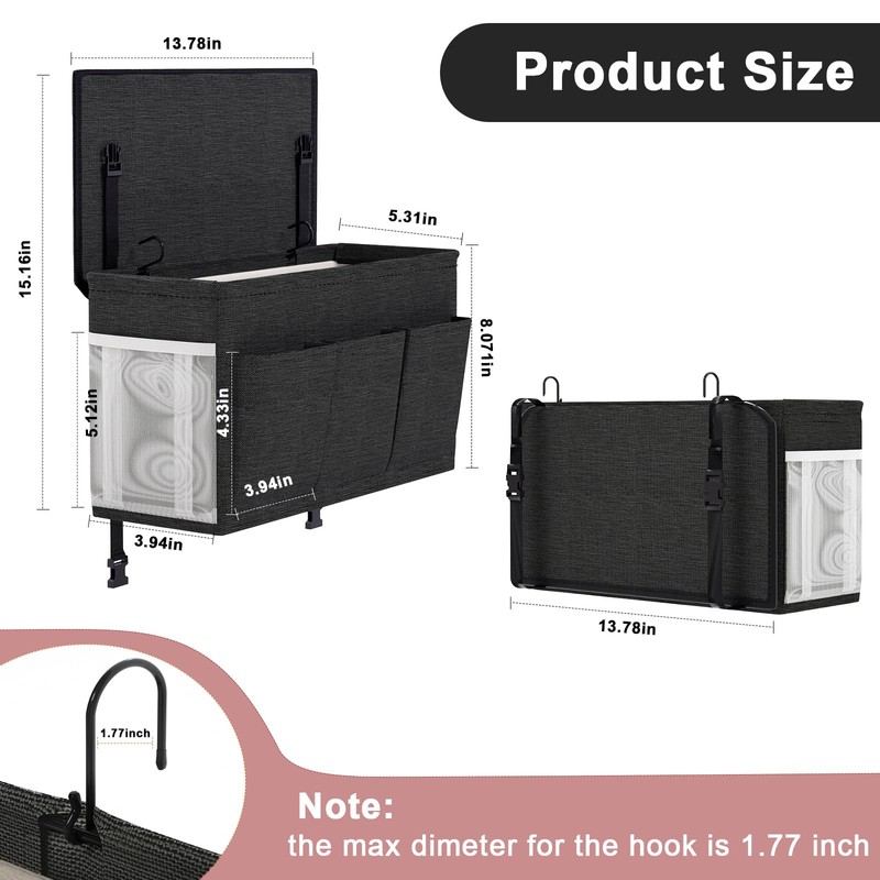 Edudif Dual-purpose Bedside Caddy Bedside Organizer, Bed Caddy with 6