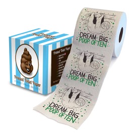 Printed TP Dream Big Often Sloth Printed Toilet Paper Gag Gift – Funny Toilet Paper Roll For Prank, Surprise, Bathroom Decor, Novelty Gift For Men, Women, Friends, Birthday Party – 500 Sheets