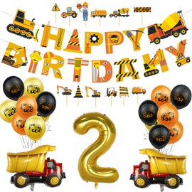Construction Birthday Party Decorations for Kids,Dump Truck Party Supplies Pre-strung Banners,Dump Truck Balloons,40 Inch Giant Gold Number Balloons for Birthday Party Decorations (2)
