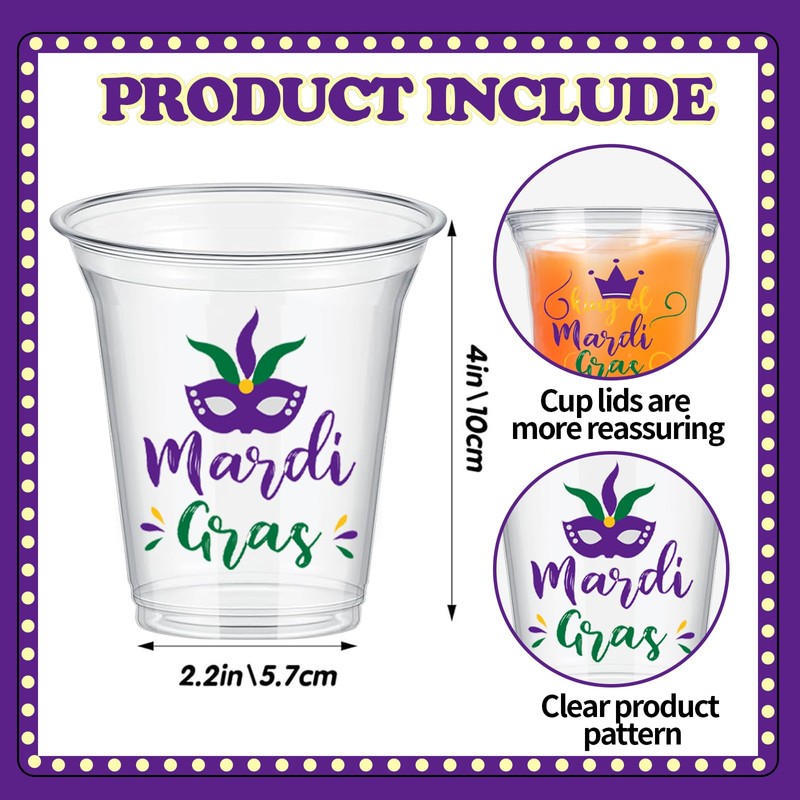 delaimastor 50 Pcs Mardi Gras Party Cups 12oz Mardis Gras